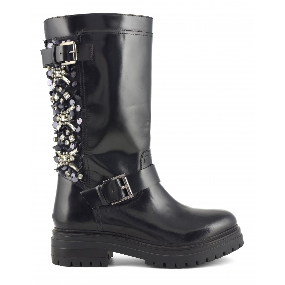 Biker Boot con ricamo pietre e paillettes