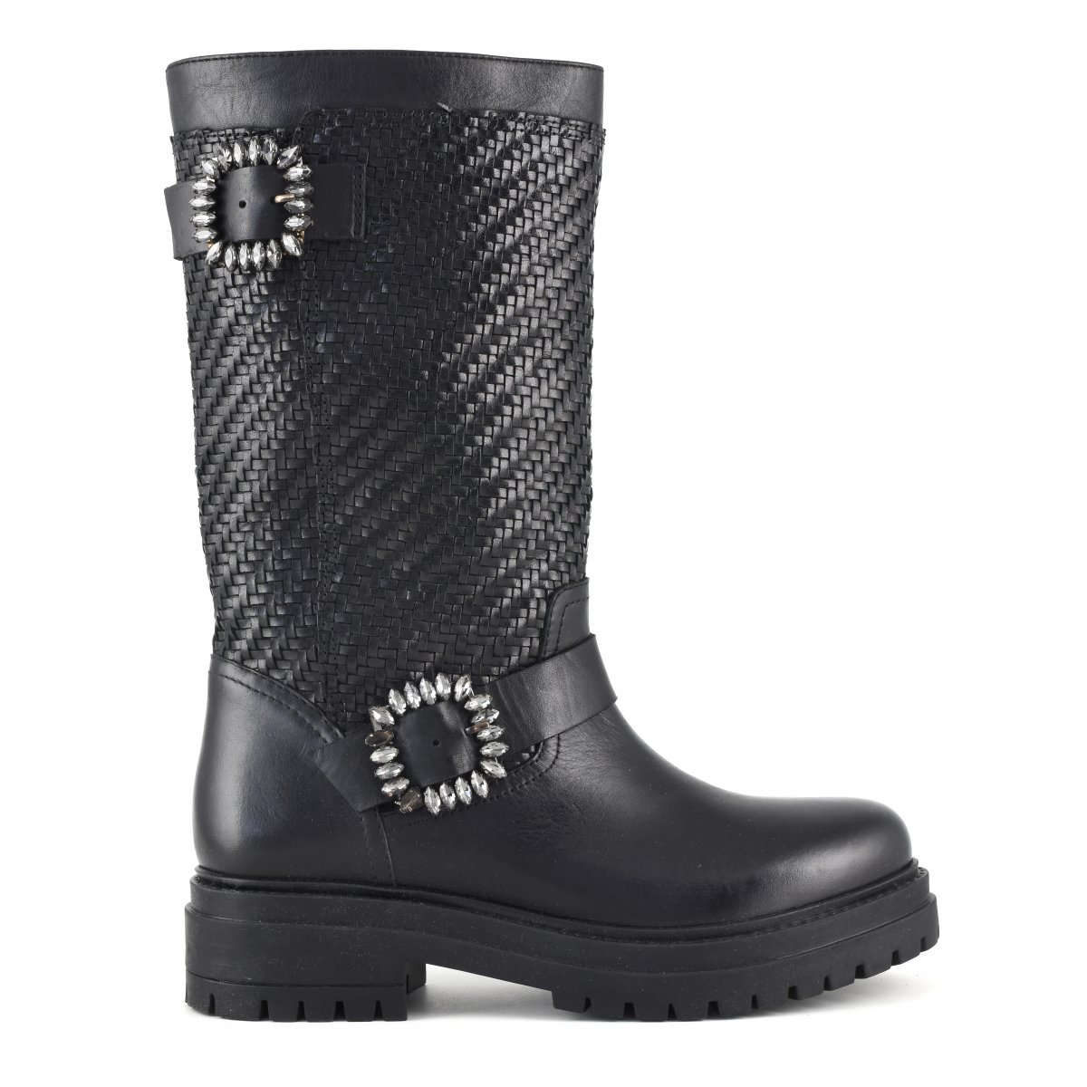 Biker boot in pelle intrecciata