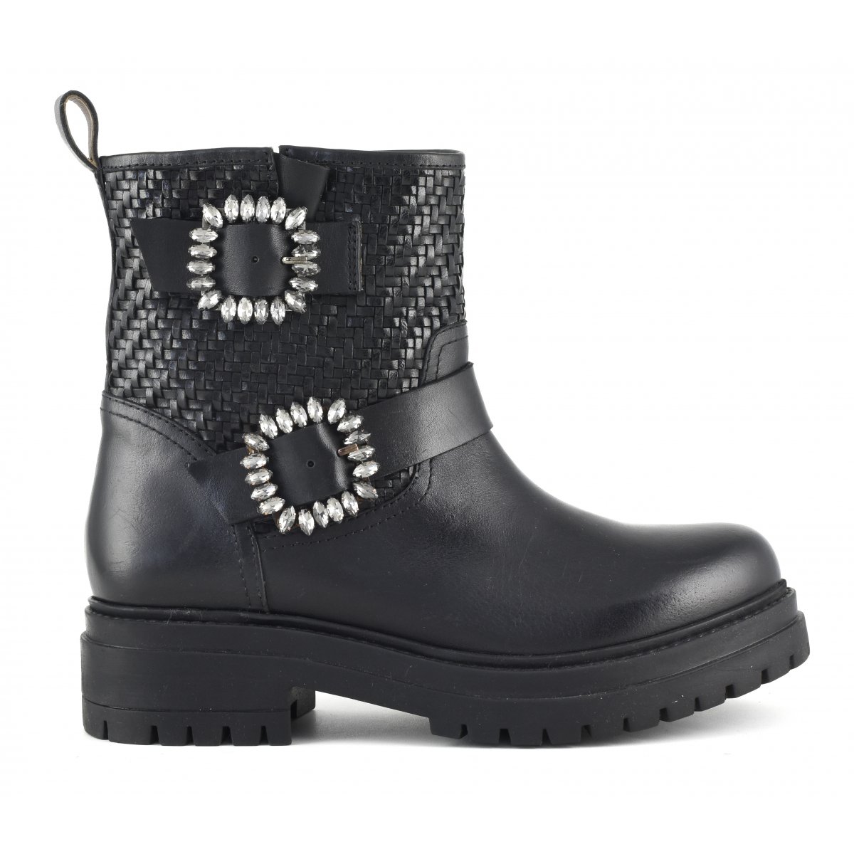 Biker boot basso in pelle intrecciata