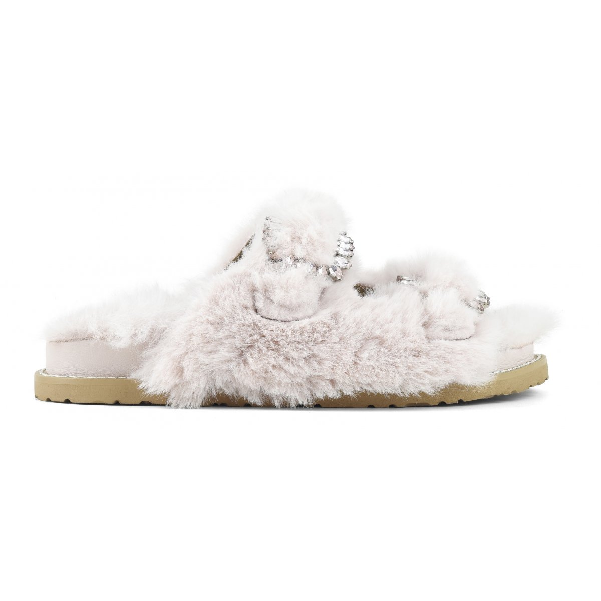 Slipper fibbia gioiello in pelliccia sintetica