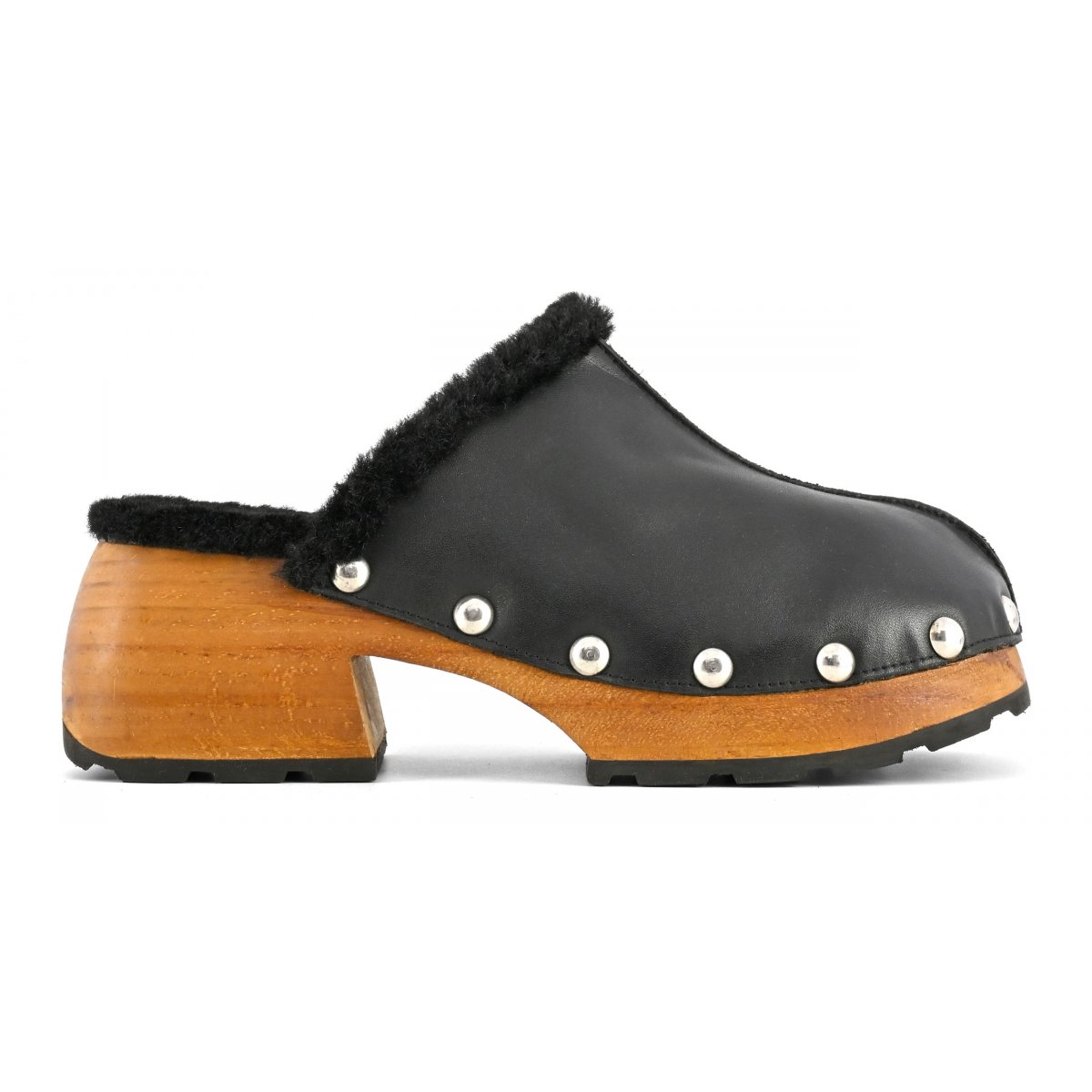 Zoccolo in pelle con fodera in pelo