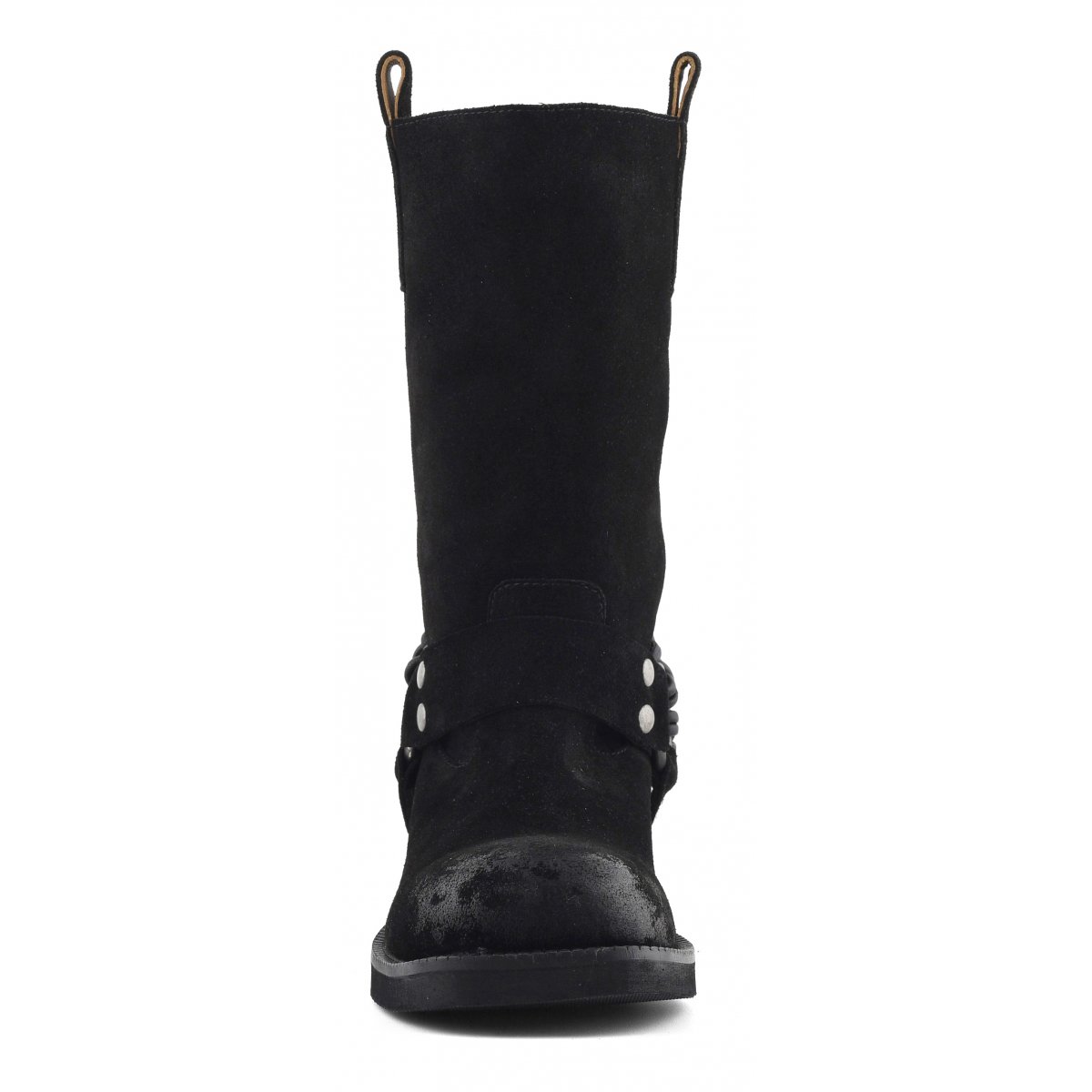 Stivale biker con cinturino in pelle intrecciata