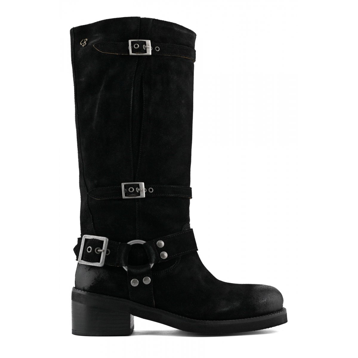 Stivale biker alto in pelle scamosciata