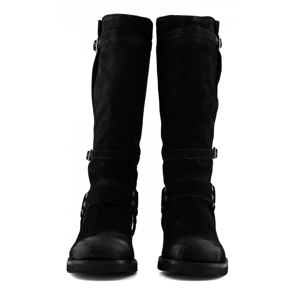 Stivale biker alto in pelle scamosciata