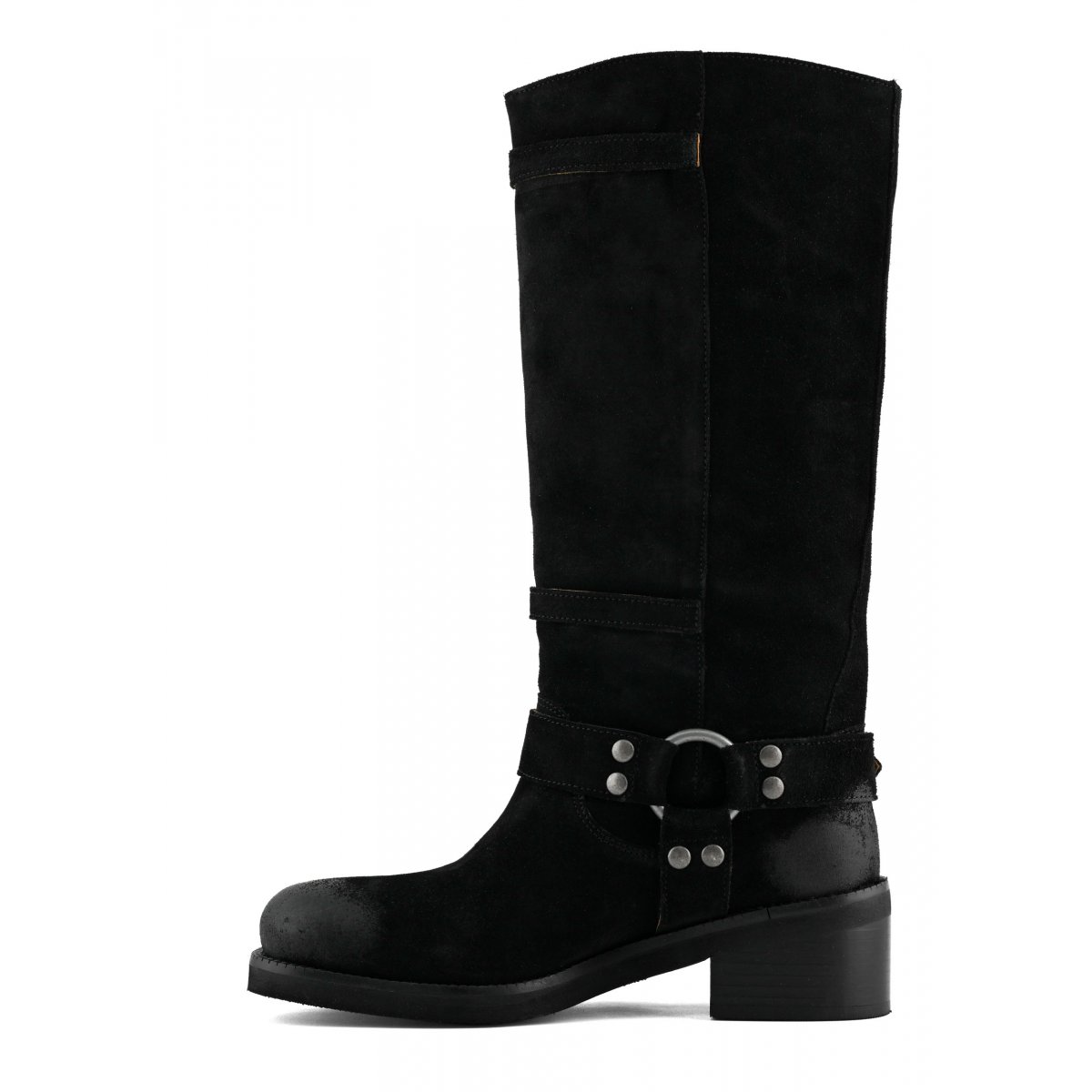 Stivale biker alto in pelle scamosciata