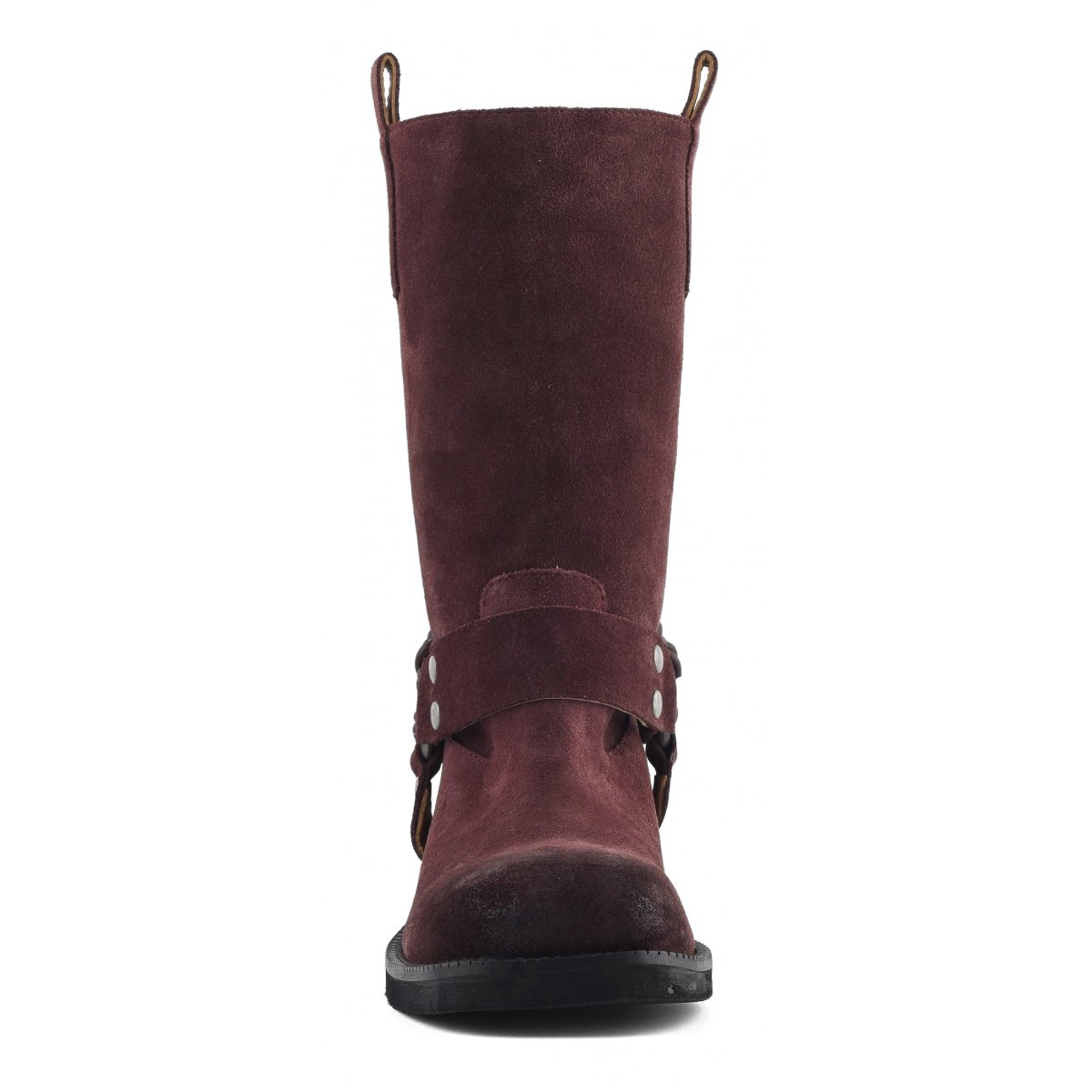 Stivale biker con cinturino in pelle intrecciata