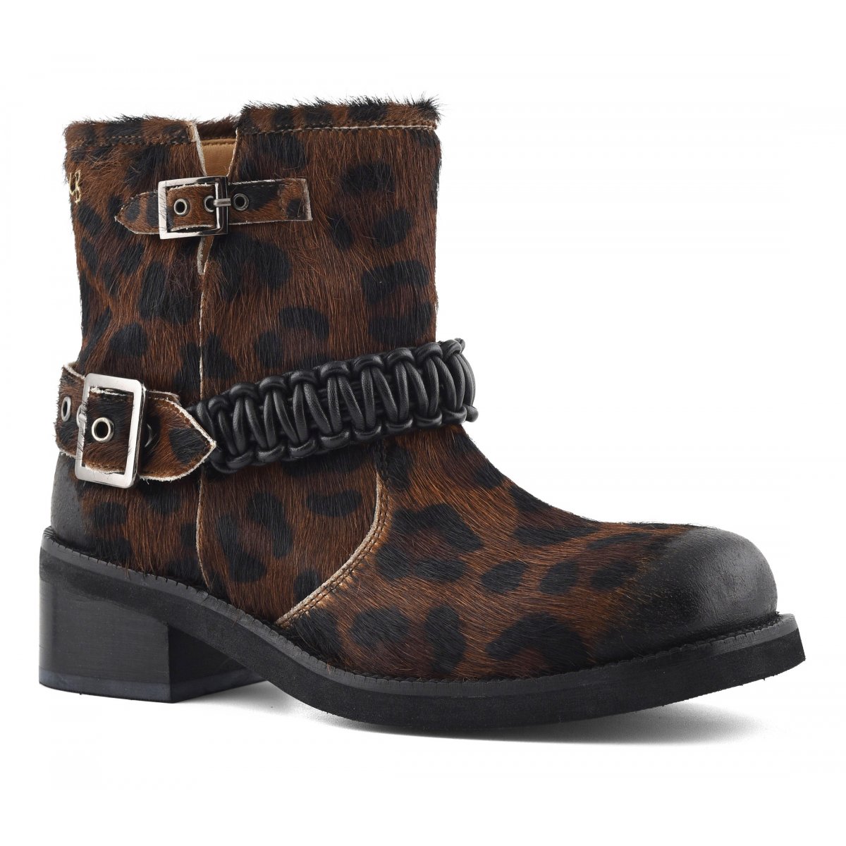 Stivaletto biker con cinturino in pelle intrecciata