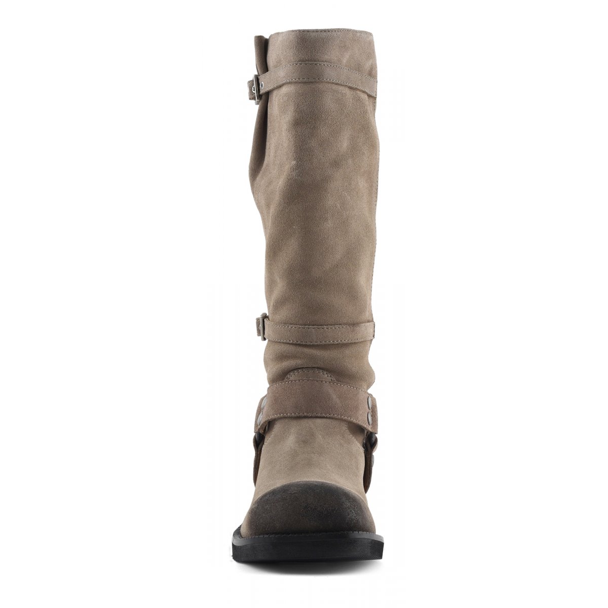 Stivale biker alto in pelle scamosciata