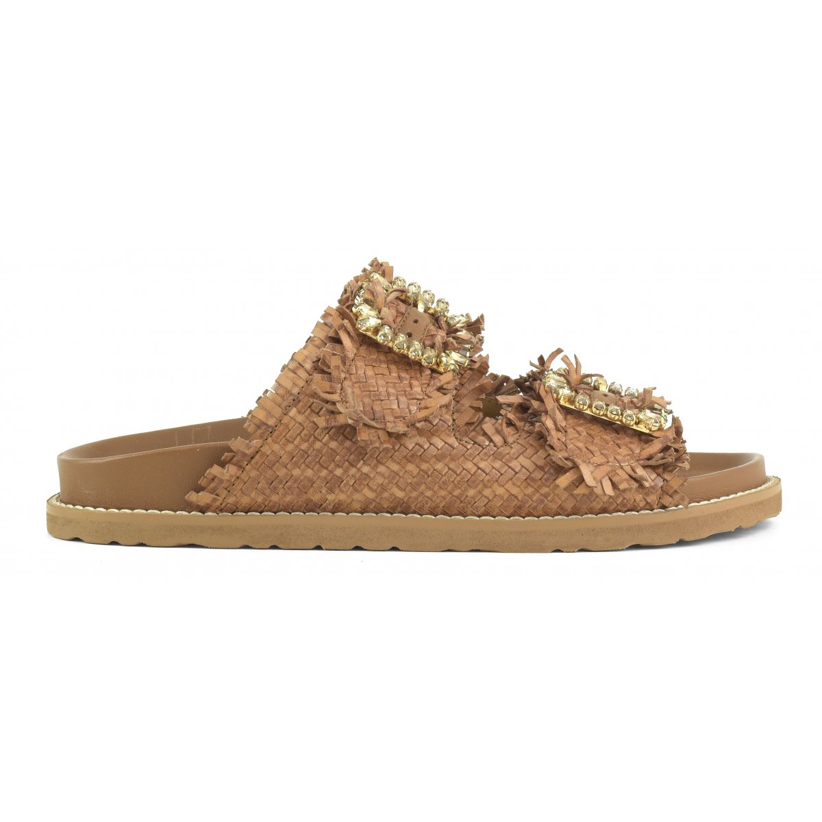Sandalo gioiello in pelle intrecciata