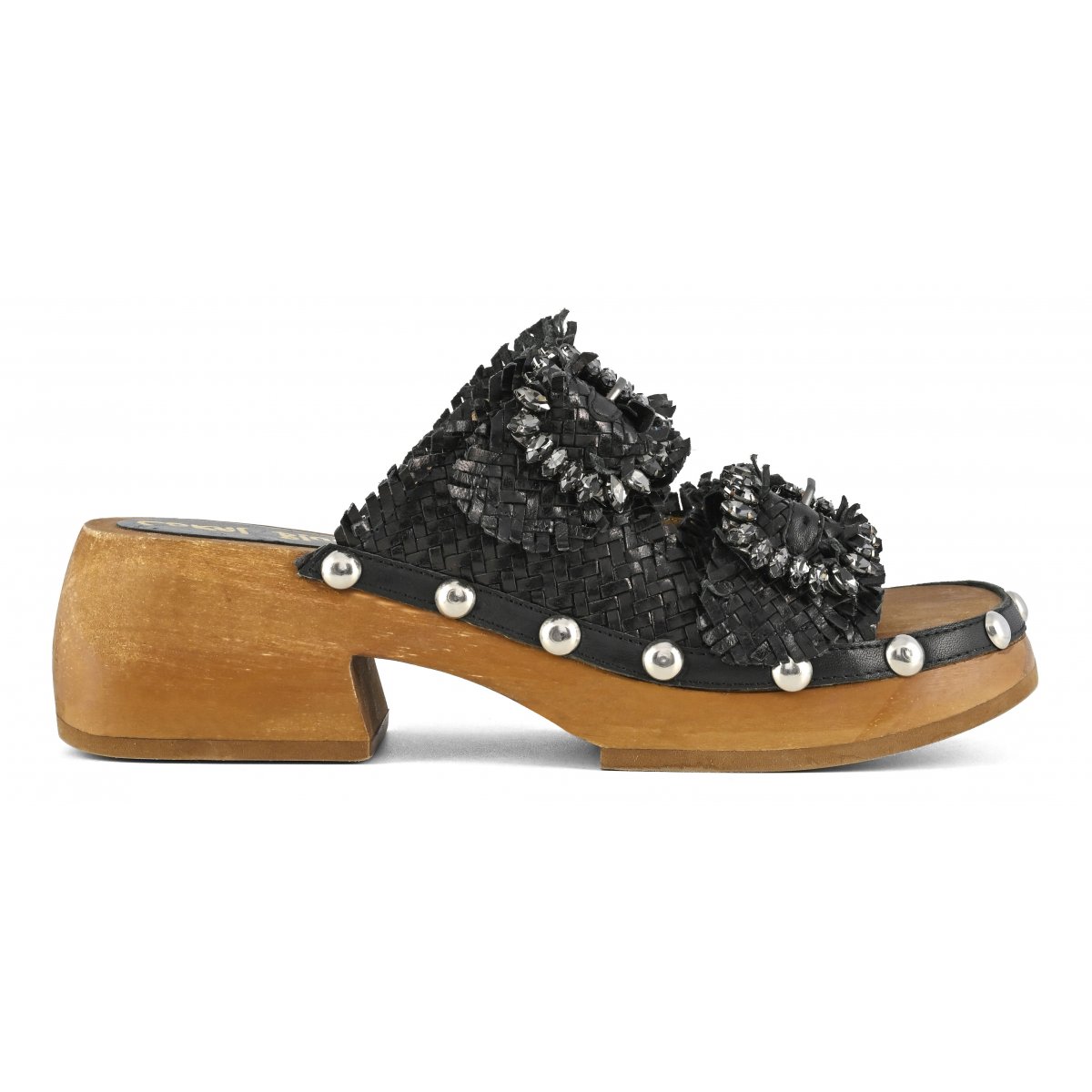 Woven wood open clog
