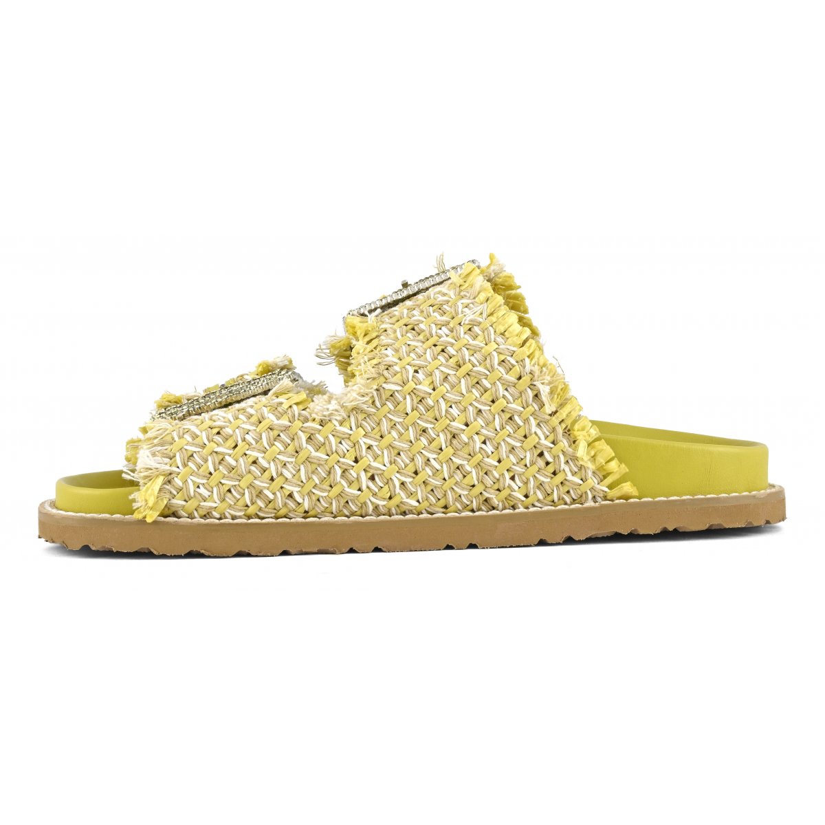 Sandalo raffia intrecciata fibbie gioiello