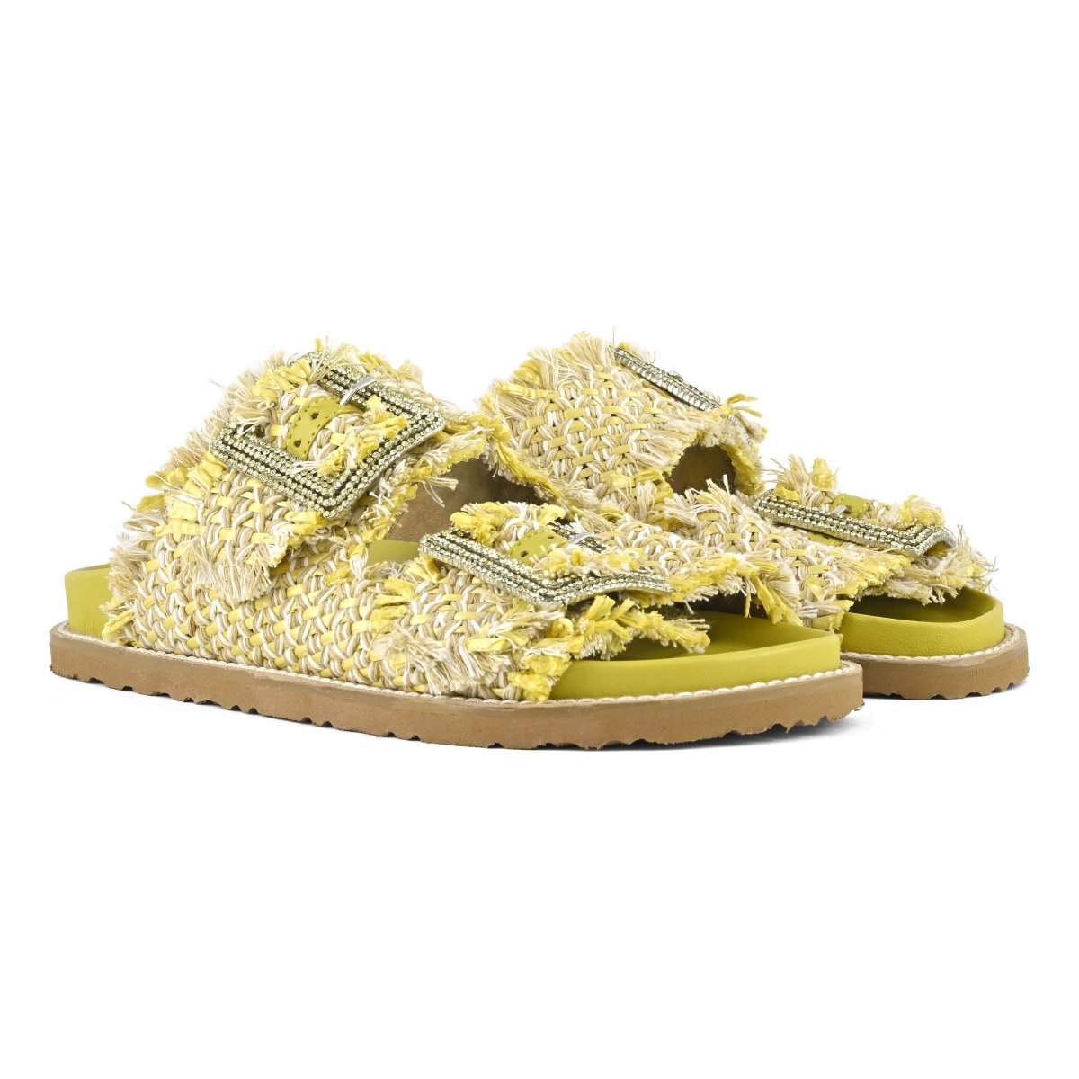 Sandalo raffia intrecciata fibbie gioiello