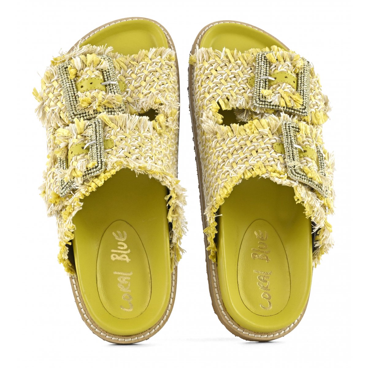 Sandalo raffia intrecciata fibbie gioiello