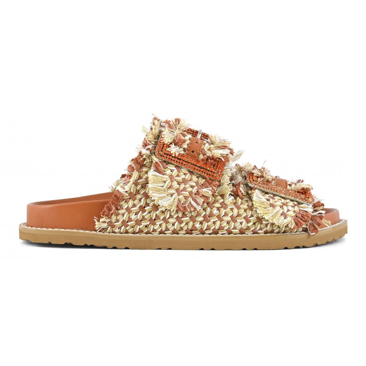 Sandalo raffia intrecciata fibbie gioiello