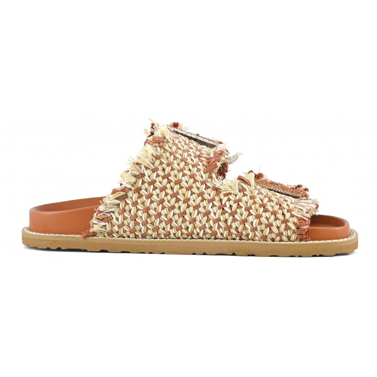 Sandalo raffia intrecciata fibbie gioiello