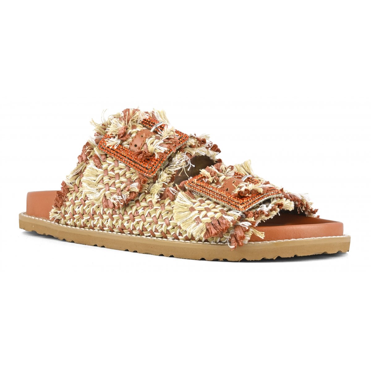 Sandalo raffia intrecciata fibbie gioiello