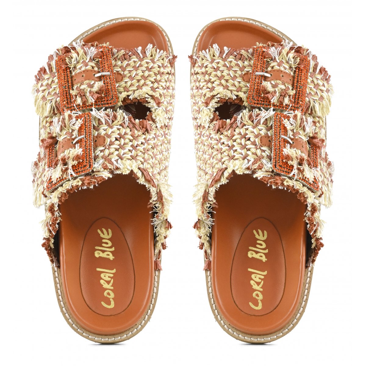 Sandalo raffia intrecciata fibbie gioiello