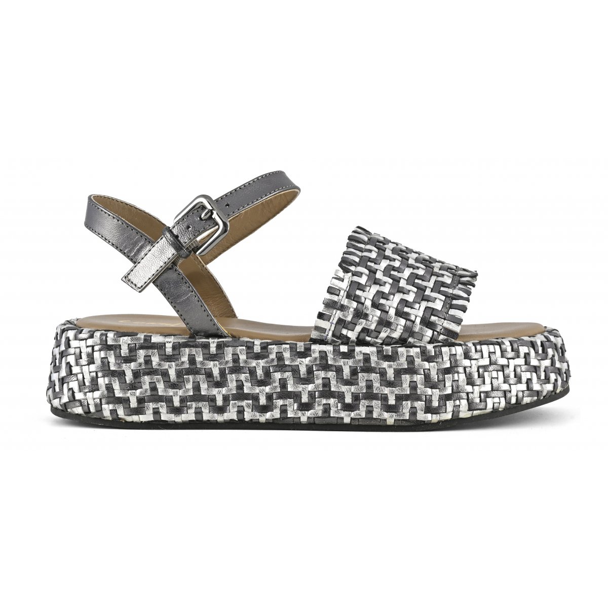 Zeppa pelle intrecciata con cinturino