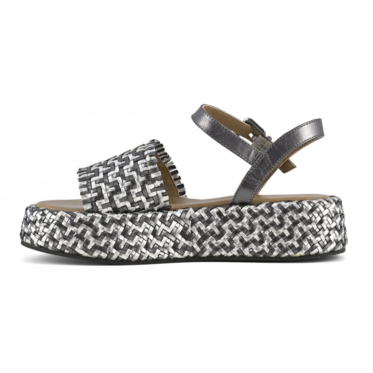 Zeppa pelle intrecciata con cinturino