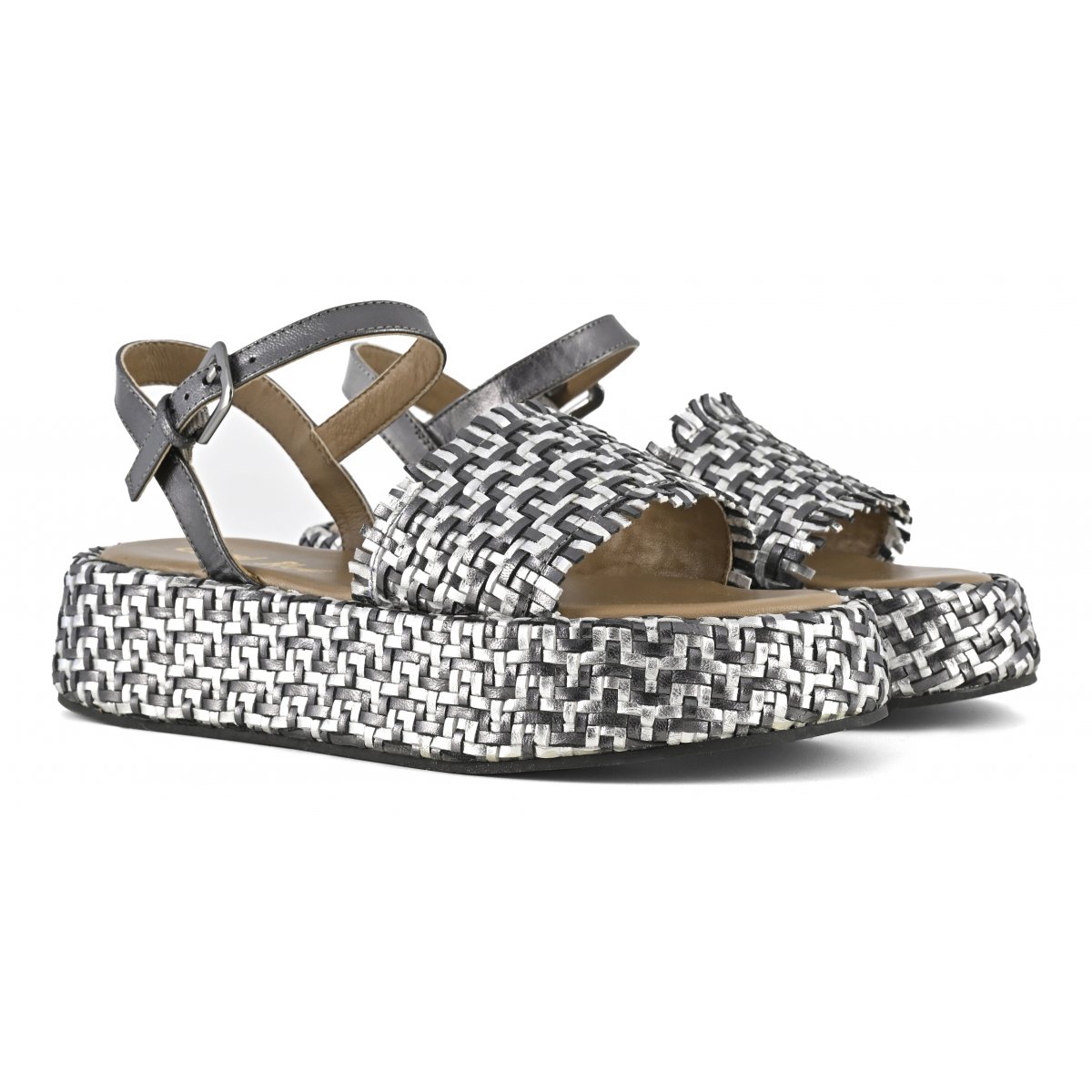 Zeppa pelle intrecciata con cinturino