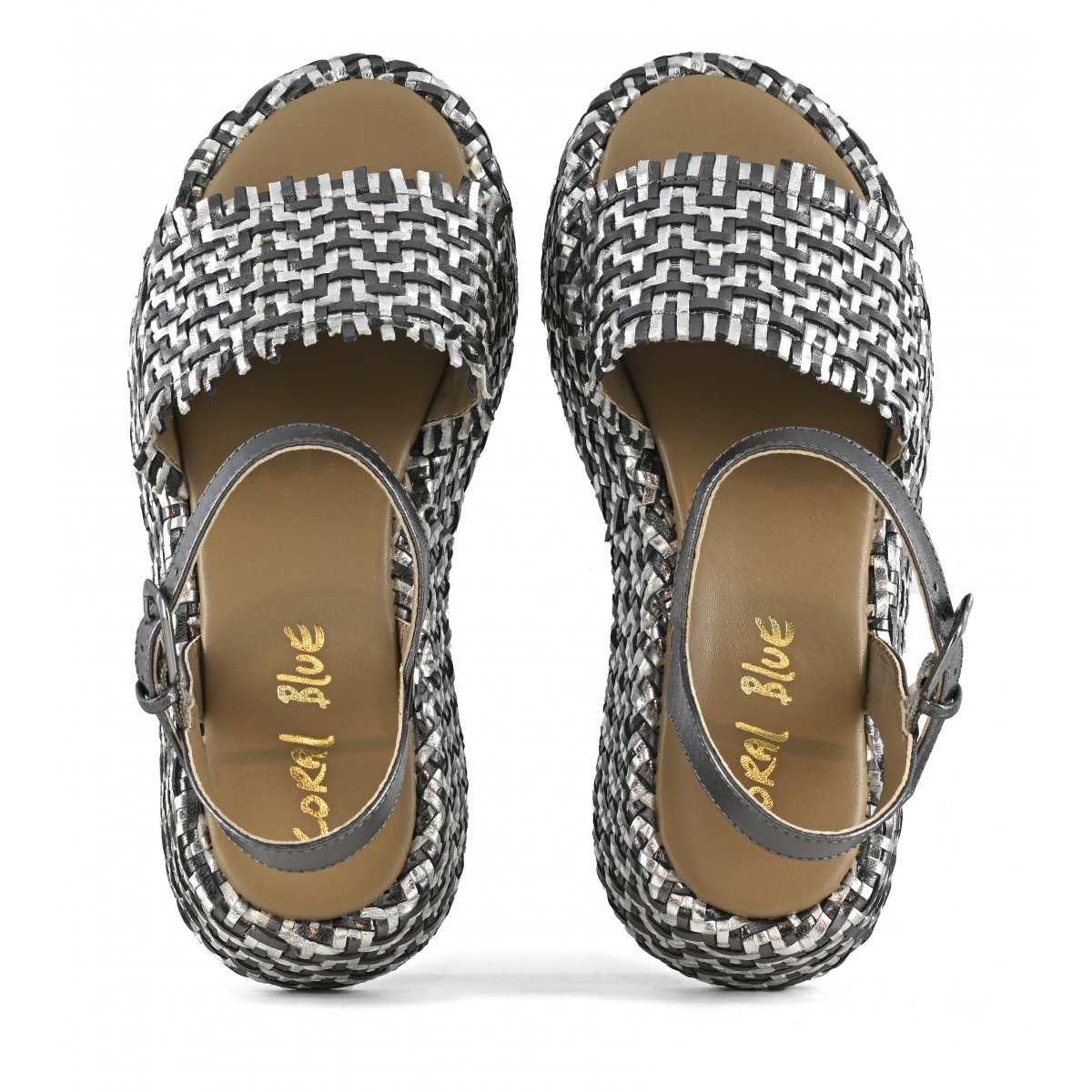 Zeppa pelle intrecciata con cinturino