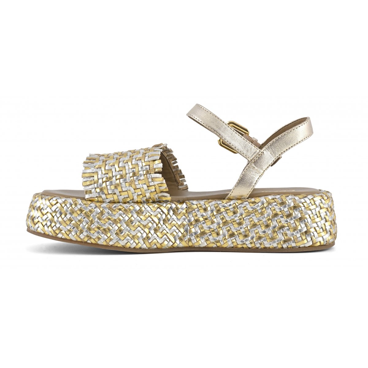 Zeppa pelle intrecciata con cinturino