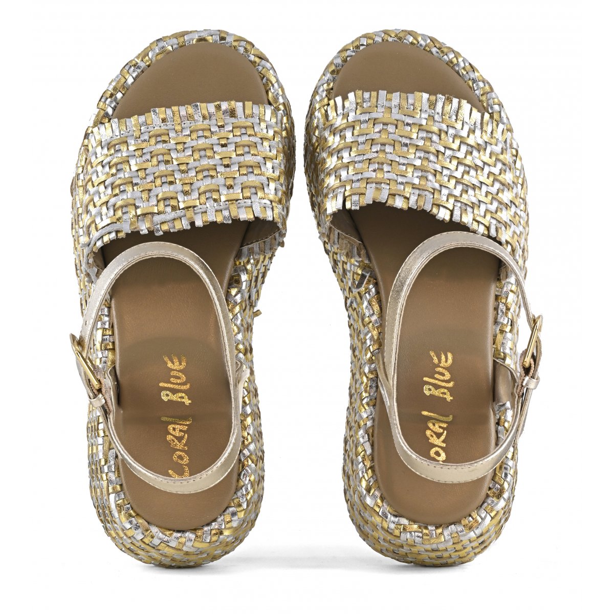 Zeppa pelle intrecciata con cinturino