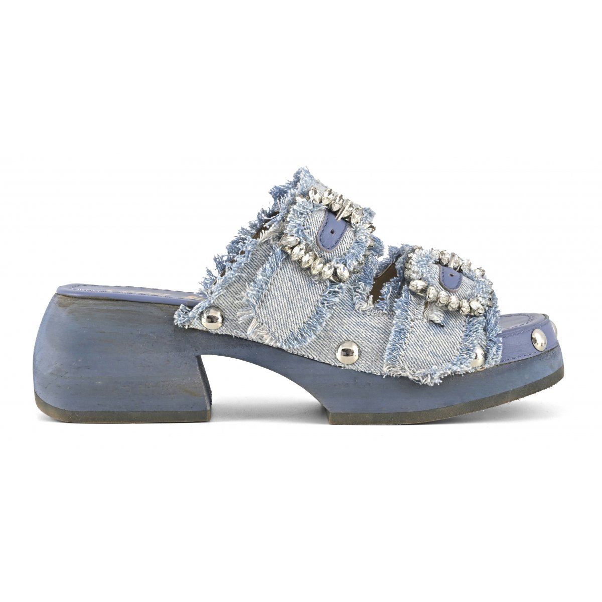 Zoccolo aperto in denim fibbie gioiello