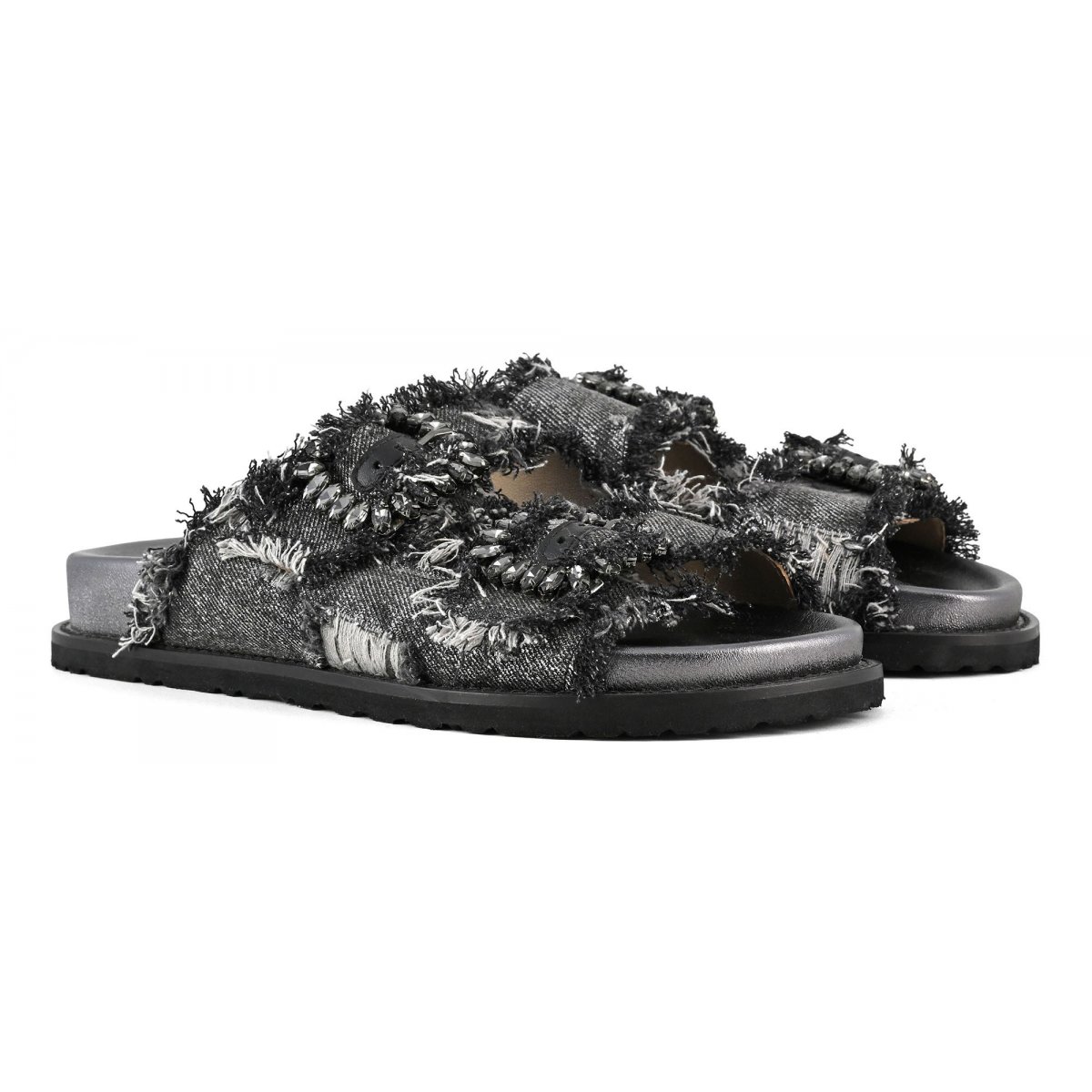 Sandalo gioiello in denim metallizzato