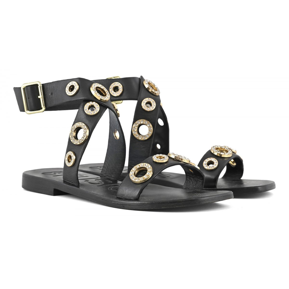 Sandalo in pelle con occhielli gioiello