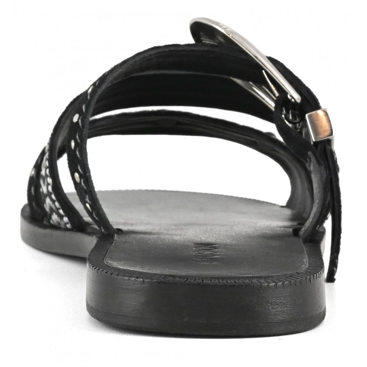 Sandalo tripla fascia con inserto in tessuto