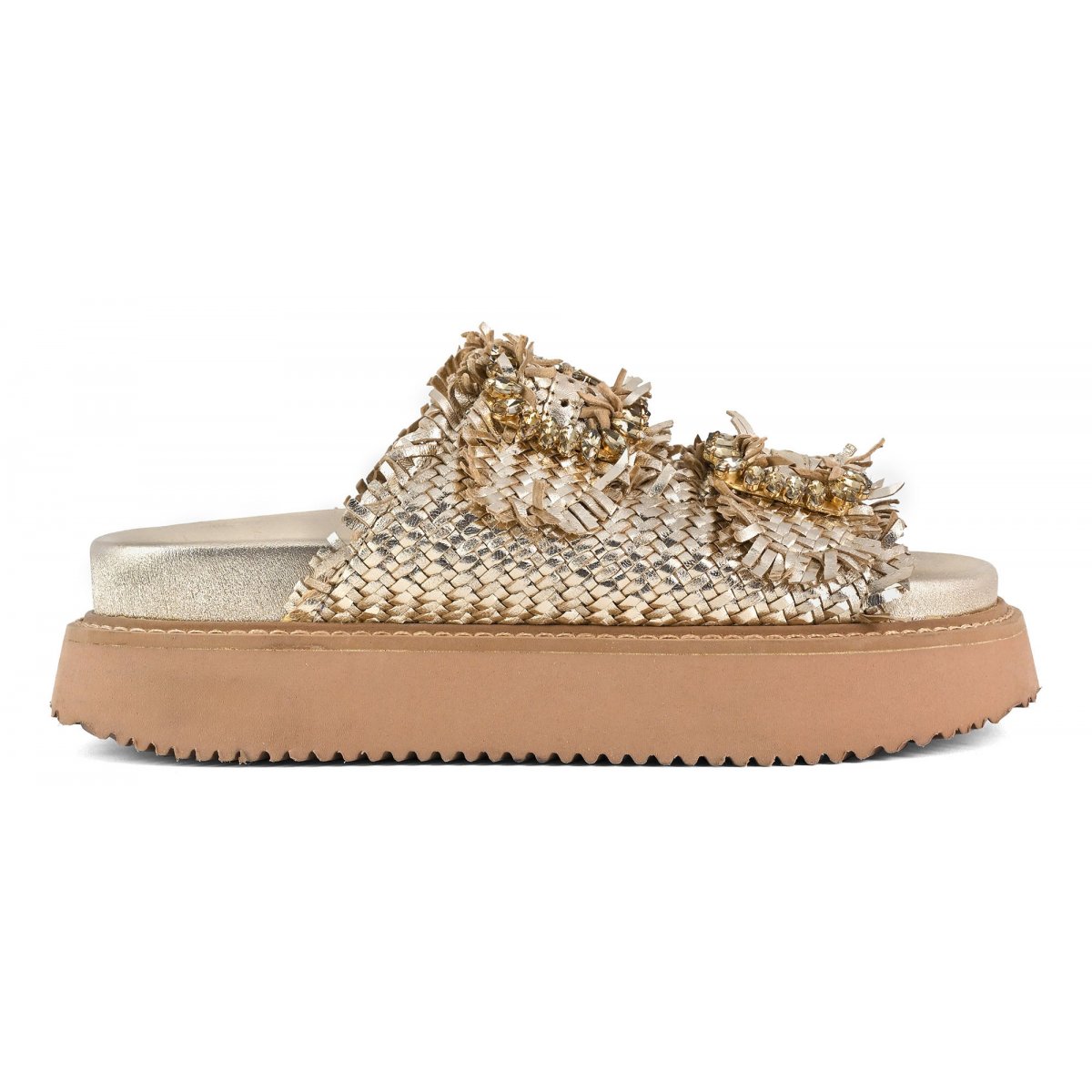 Sandalo platform in pelle intrecciata