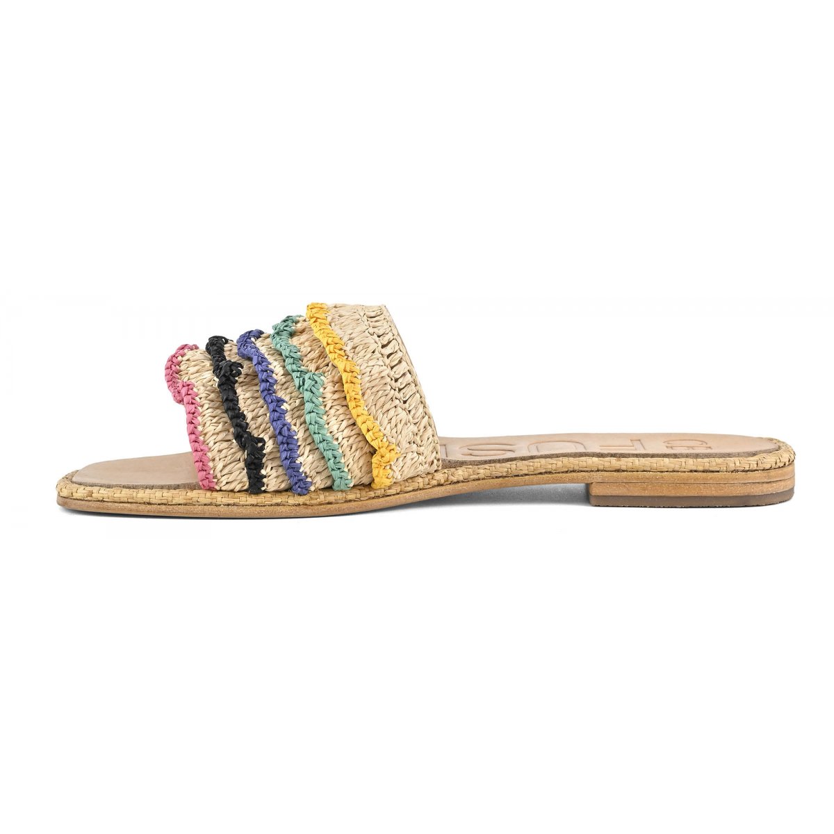 Sandalo monofascia con balze in rafia