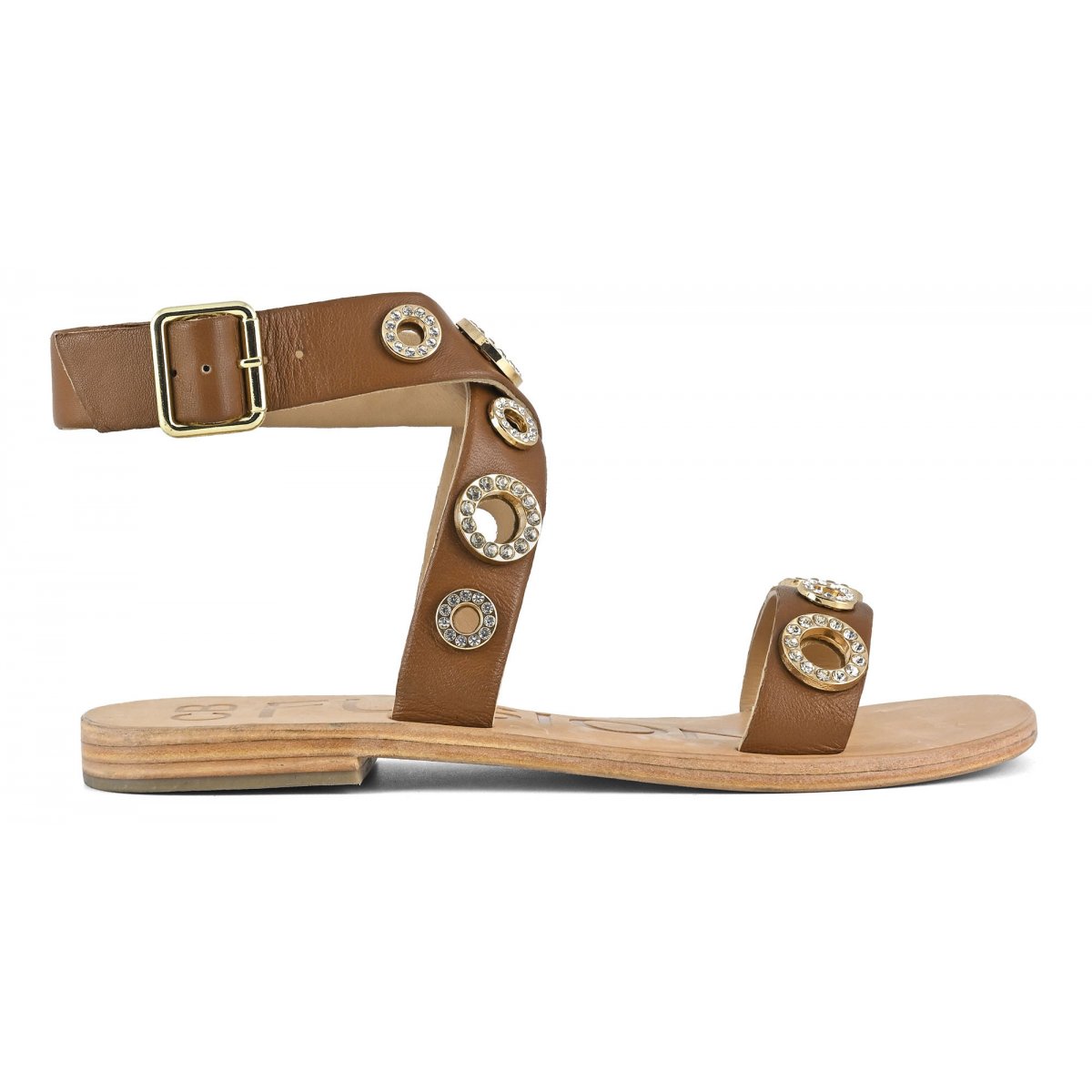 Sandalo in pelle con occhielli gioiello