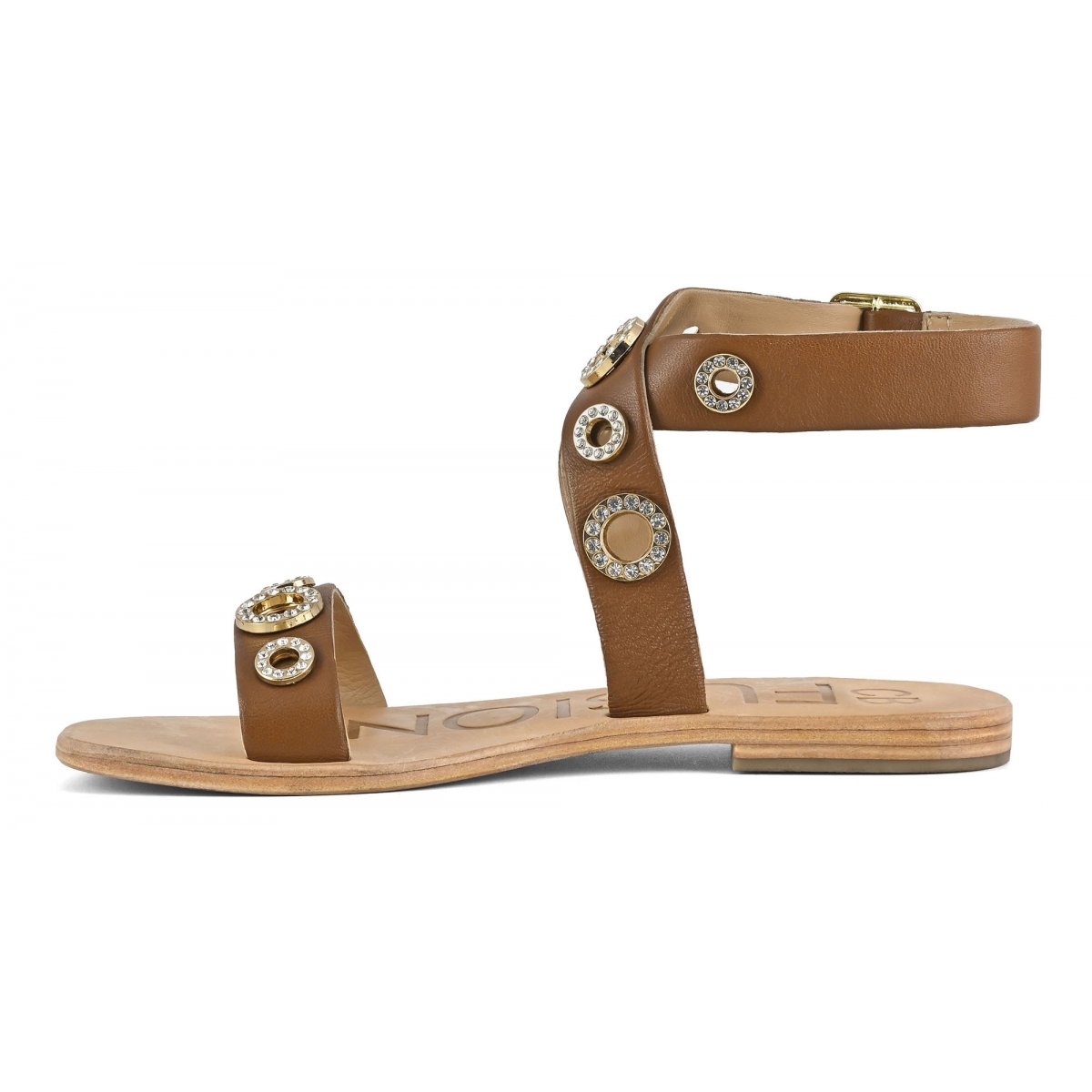 Sandalo in pelle con occhielli gioiello