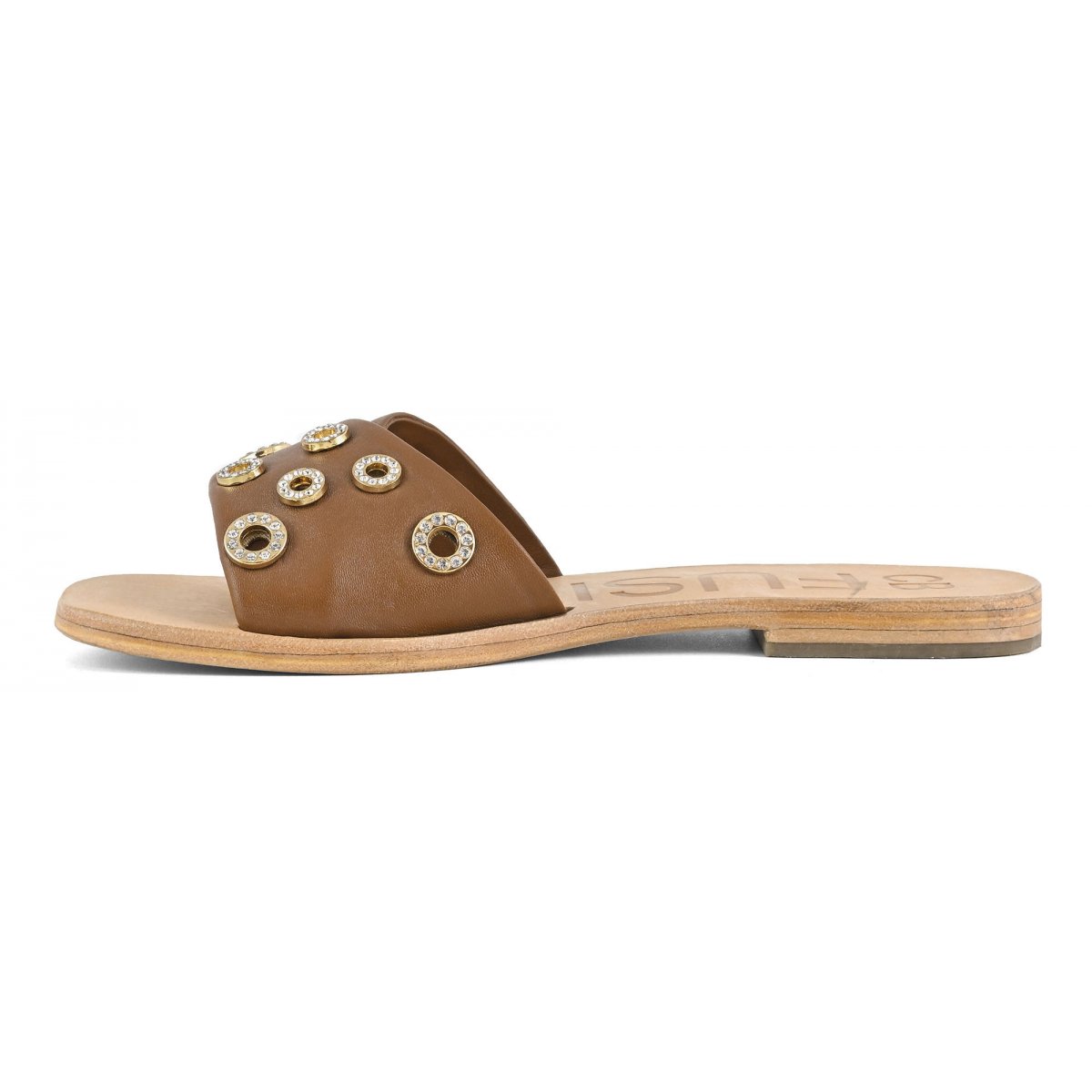 Sandalo in pelle laminata con occhielli gioiello