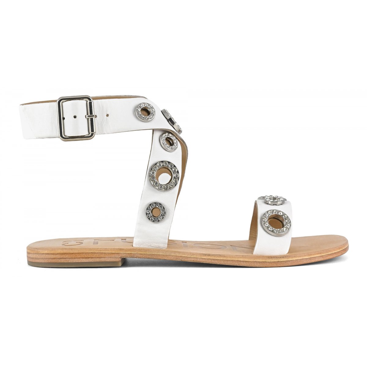 Sandalo in pelle con occhielli gioiello