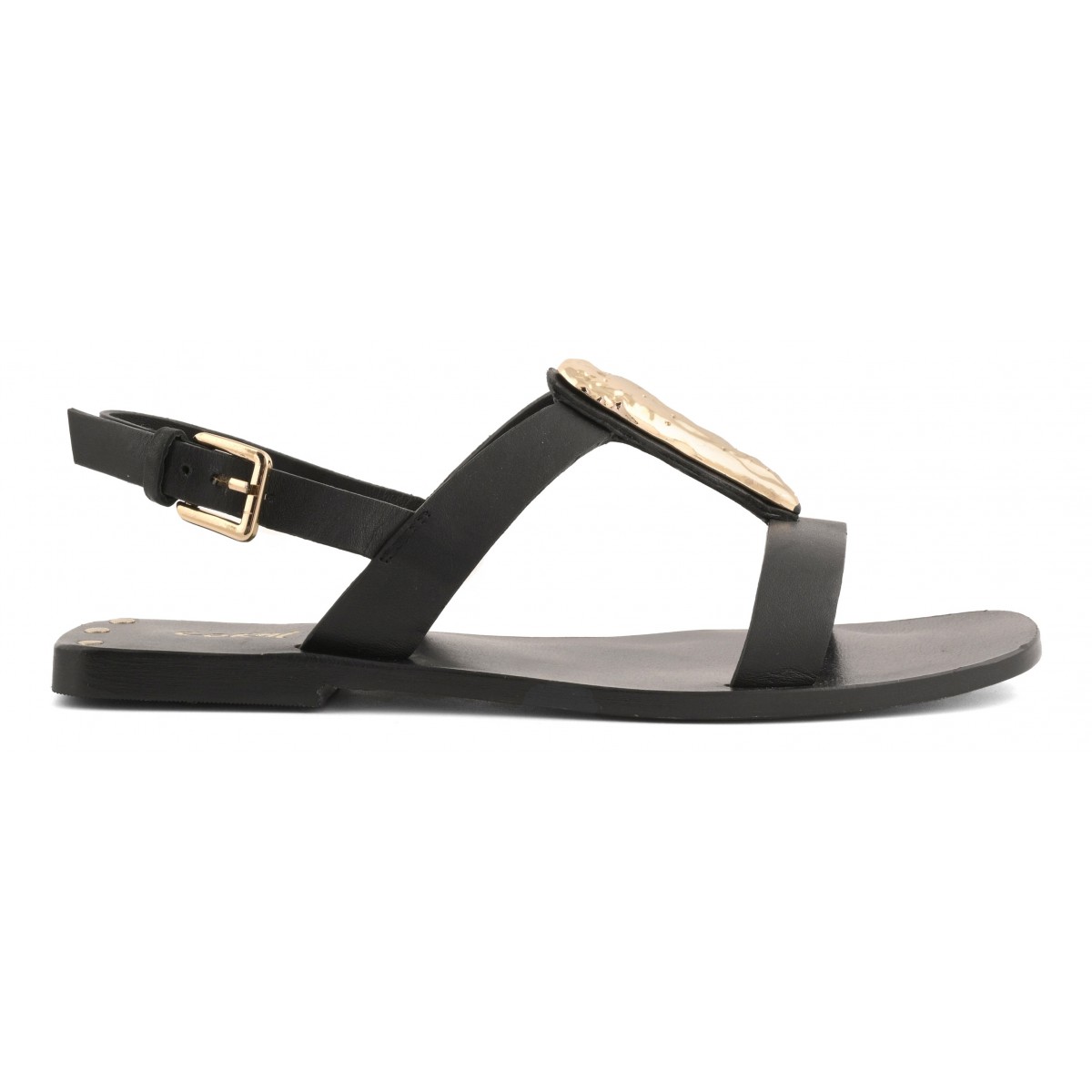 Sandalo in pelle con accessorio in metallo