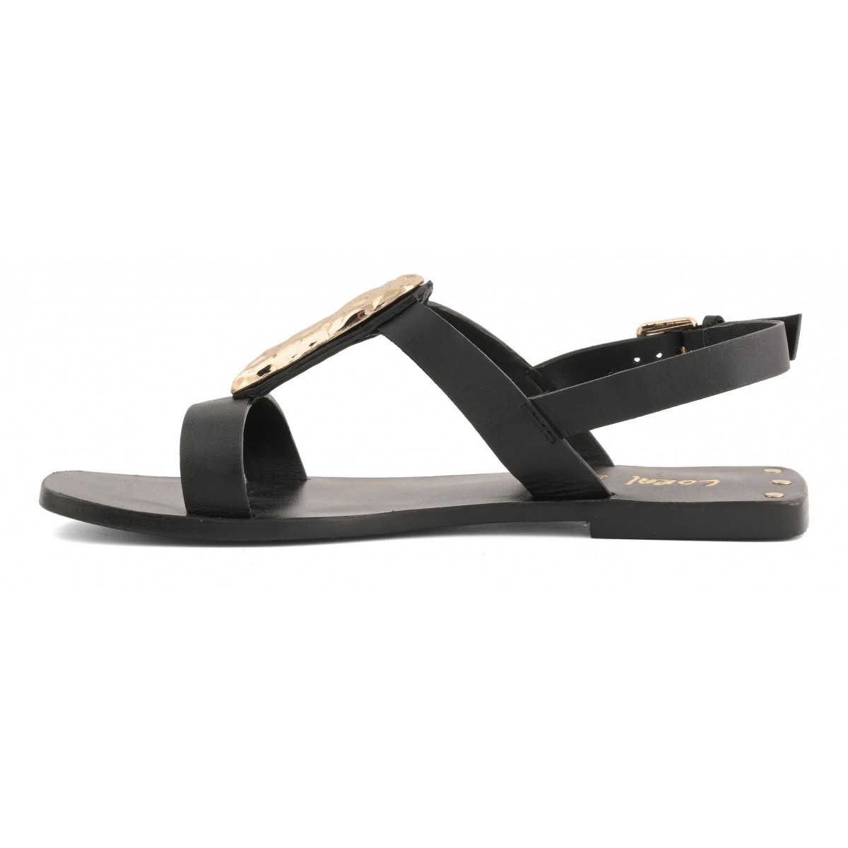 Sandalo in pelle con accessorio in metallo