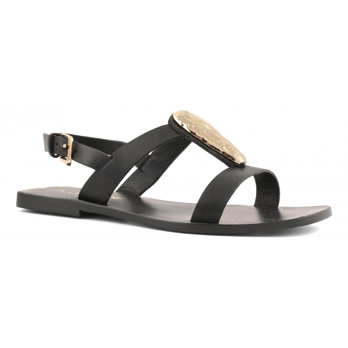 Sandalo in pelle con accessorio in metallo