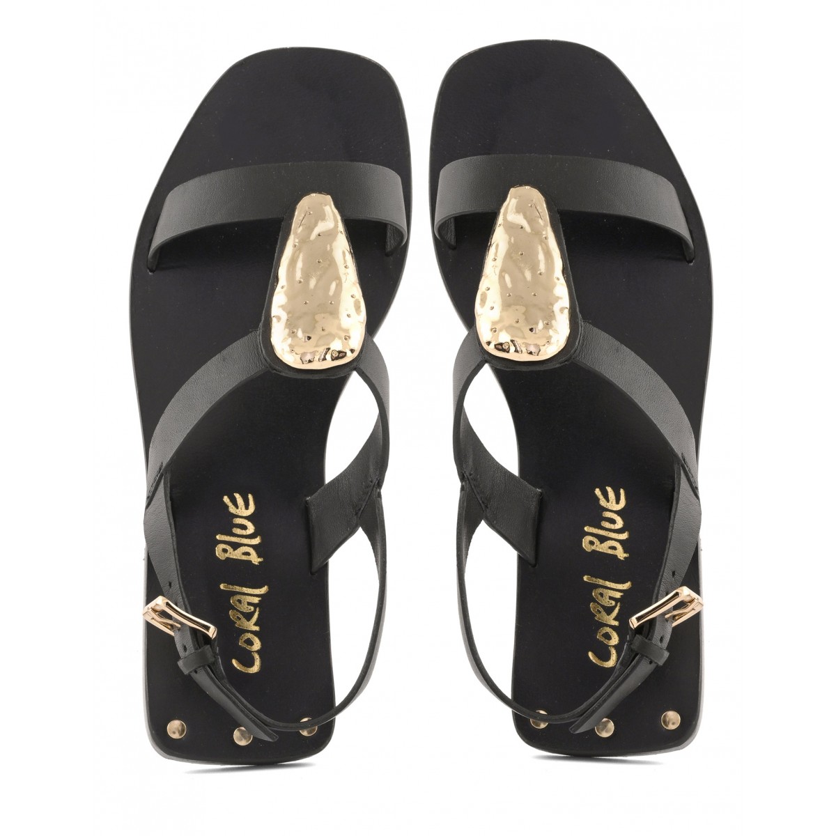 Sandalo in pelle con accessorio in metallo