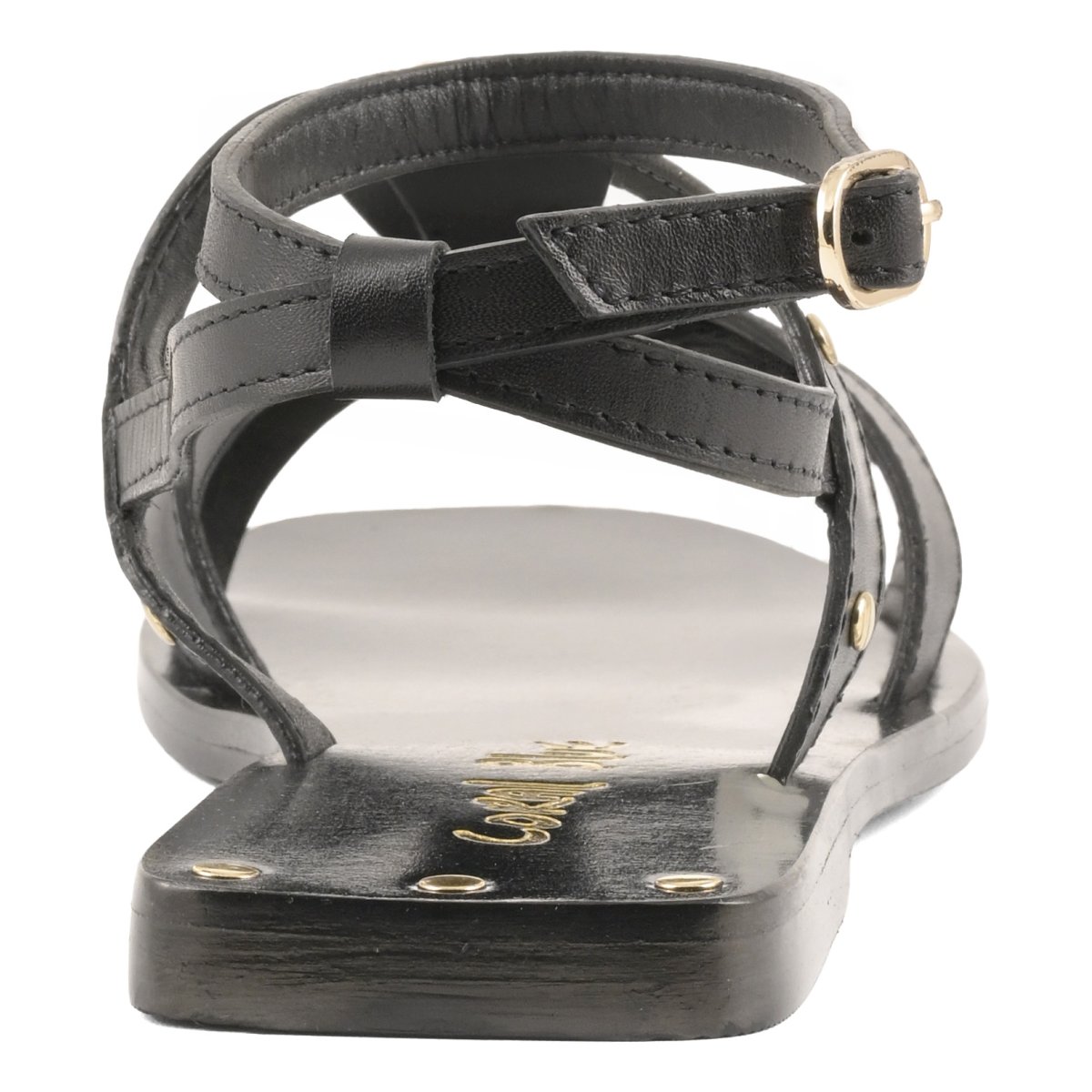 Sandalo in pelle con accessorio in metallo
