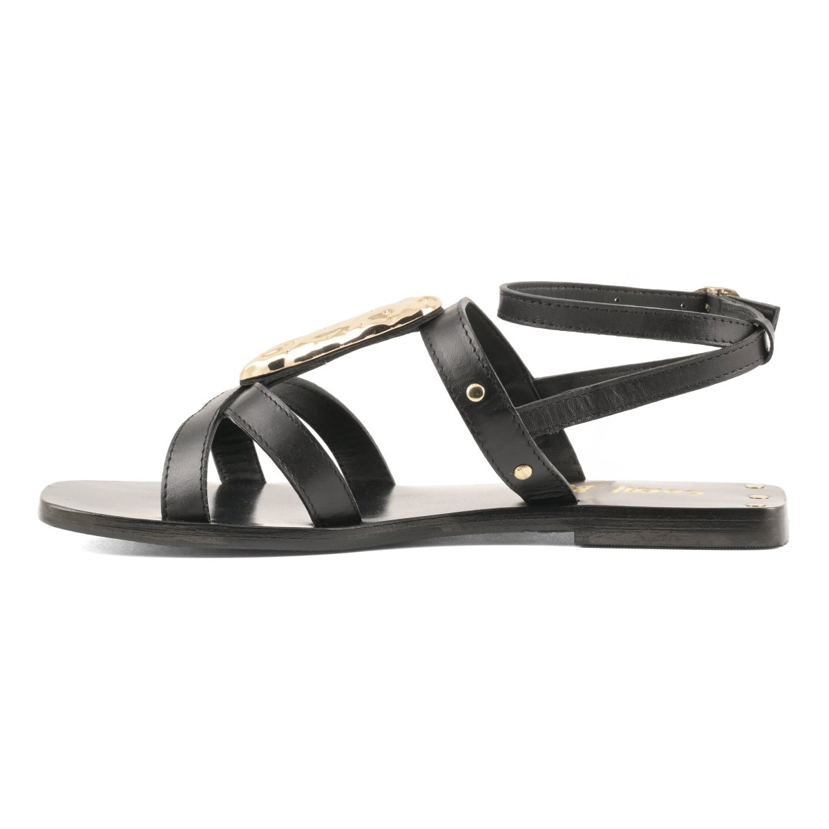 Sandalo in pelle con accessorio in metallo