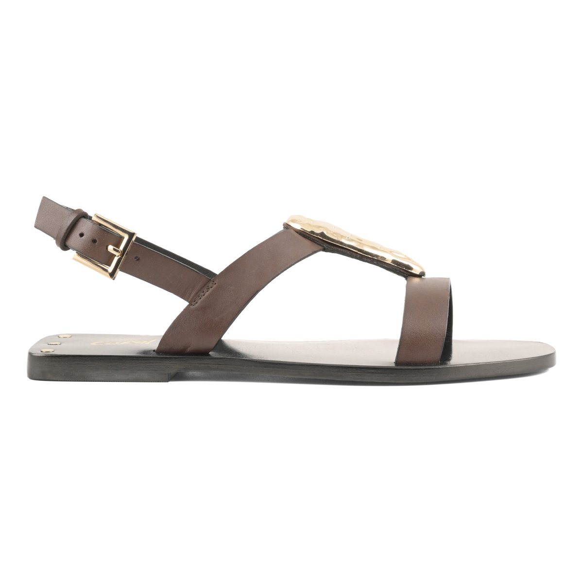 Sandalo in pelle con accessorio in metallo