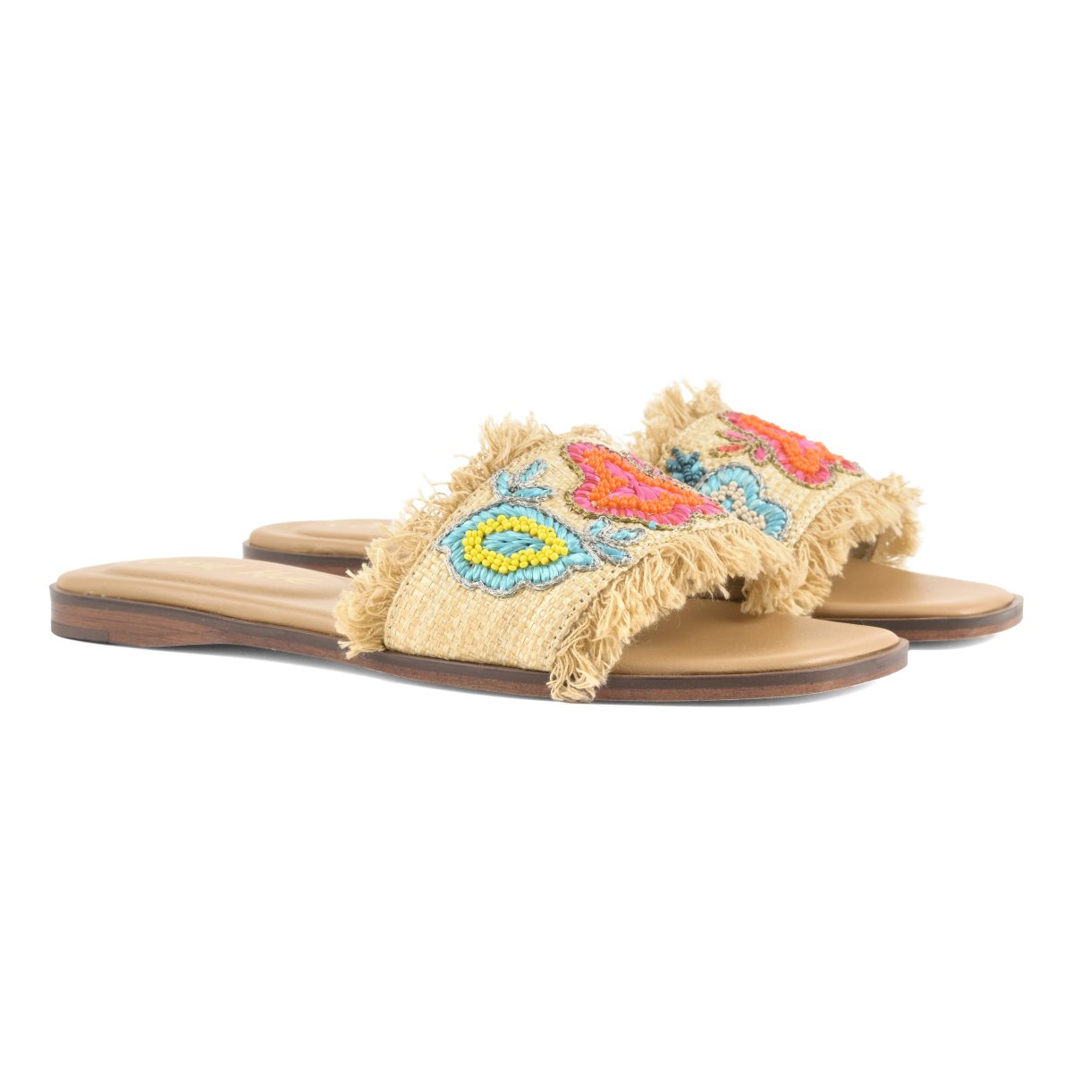Slide in raffia con ricami