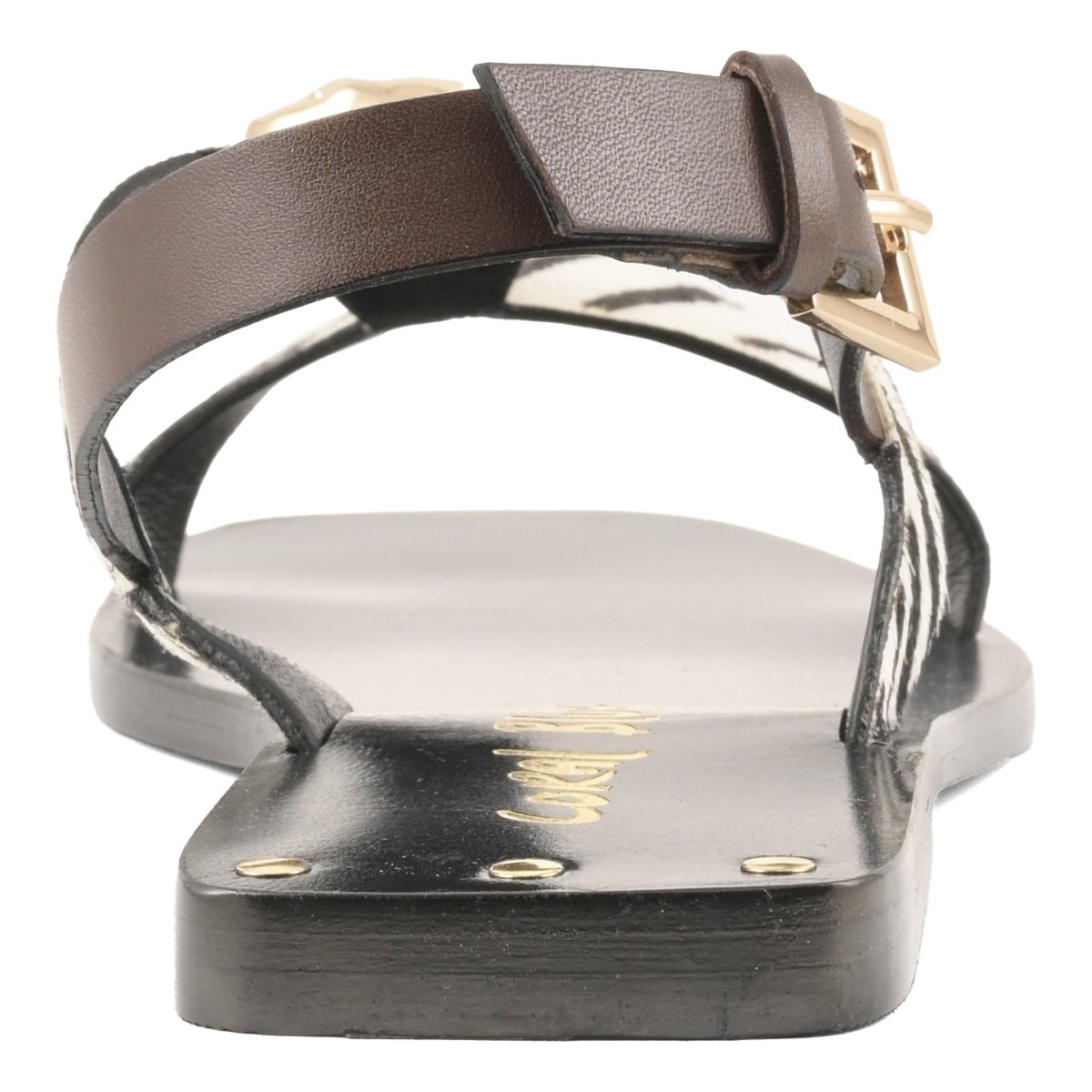 Sandalo in pelle con accessorio in metallo