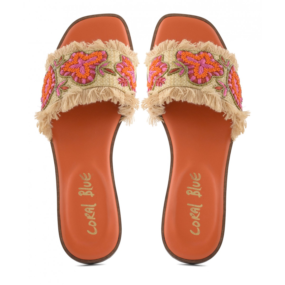 Slide in raffia con ricami